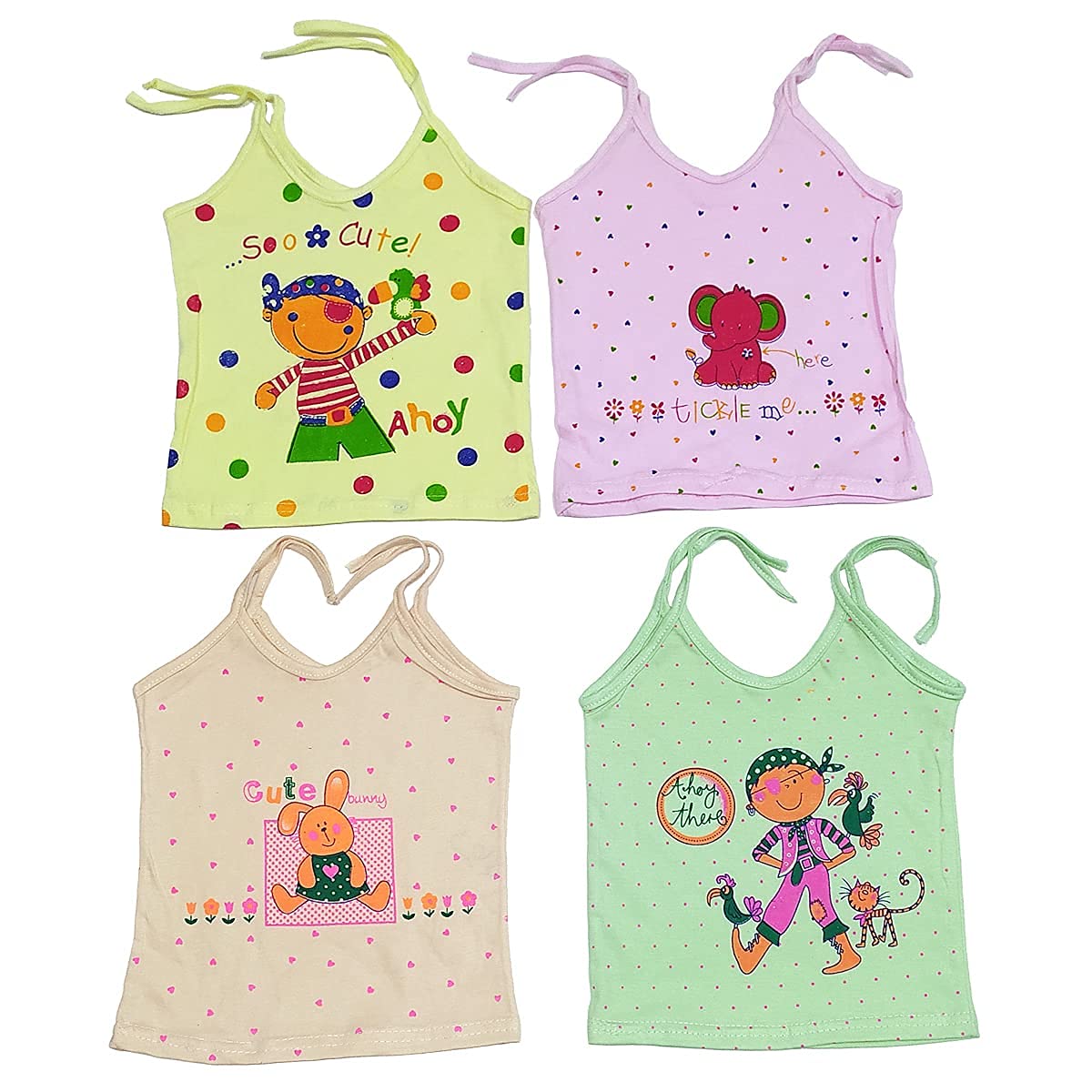 KD ZONENew Born Infant Baby Boy and Girl Care Dress Hosiery Soft Cotton Material Sleeveless Jhabla (Random Print)(0-6 Months, 4 Pcs Set, Multicolor)