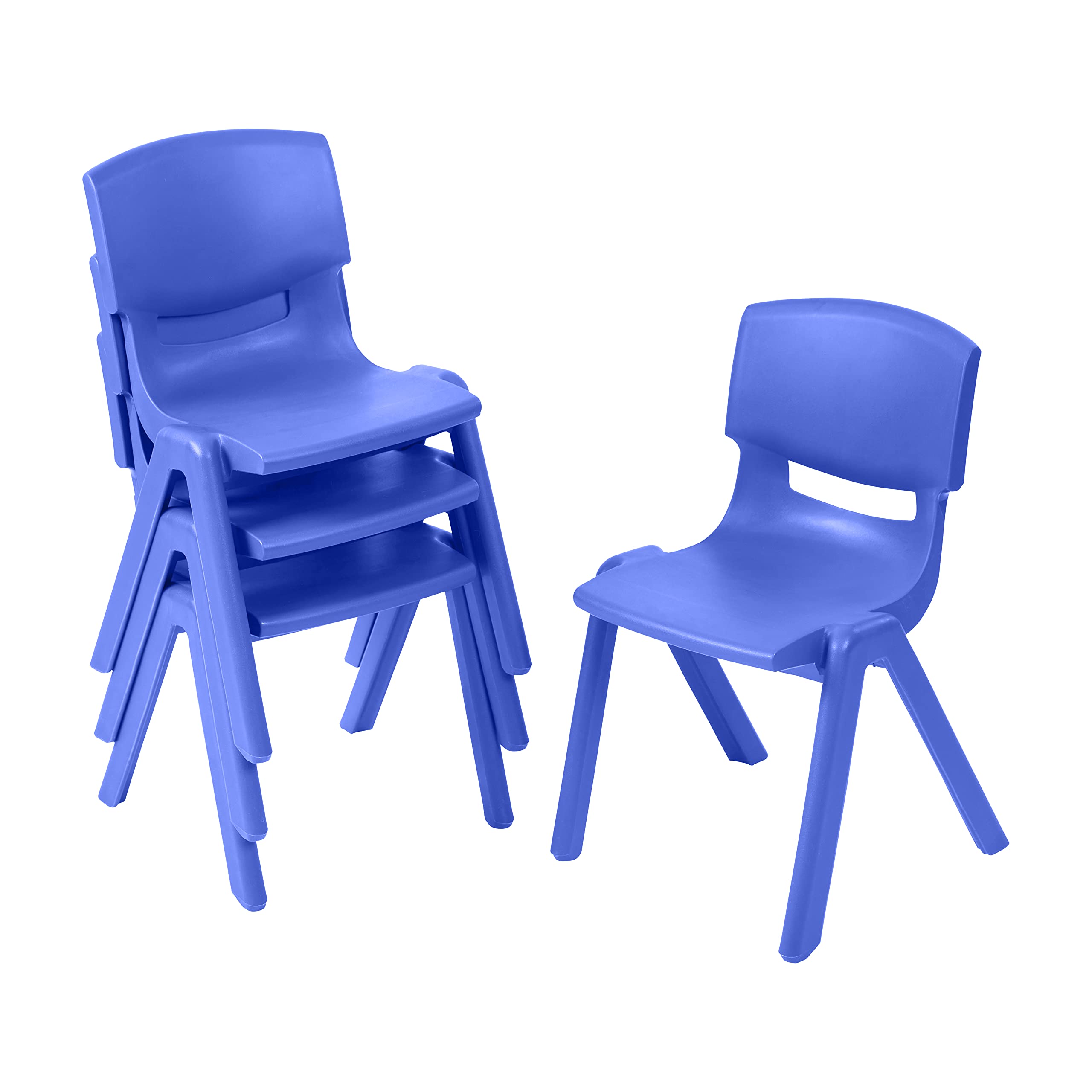 ECR4Kids 14in Plastic School Stack Chair, Classroom Furniture, Blue, 4-Pack