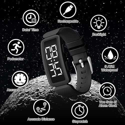 Miniatura 4 de Reloj de seguimiento de actividad física para niños, reloj de fitness para niños, contador de pasos, podómetro, reloj impermeable, rastreador de