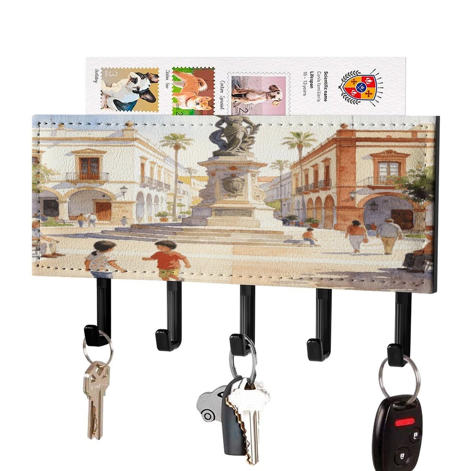 Vstadank Black-Style Tijuana Key Holder Wall Mount Pu Key Rack Decorative Key And Mail Holder Wall Key Organizer With 5 Key Hooks Key Hanger For Entryway Kitchen Living Room Office Doorway Decor Black