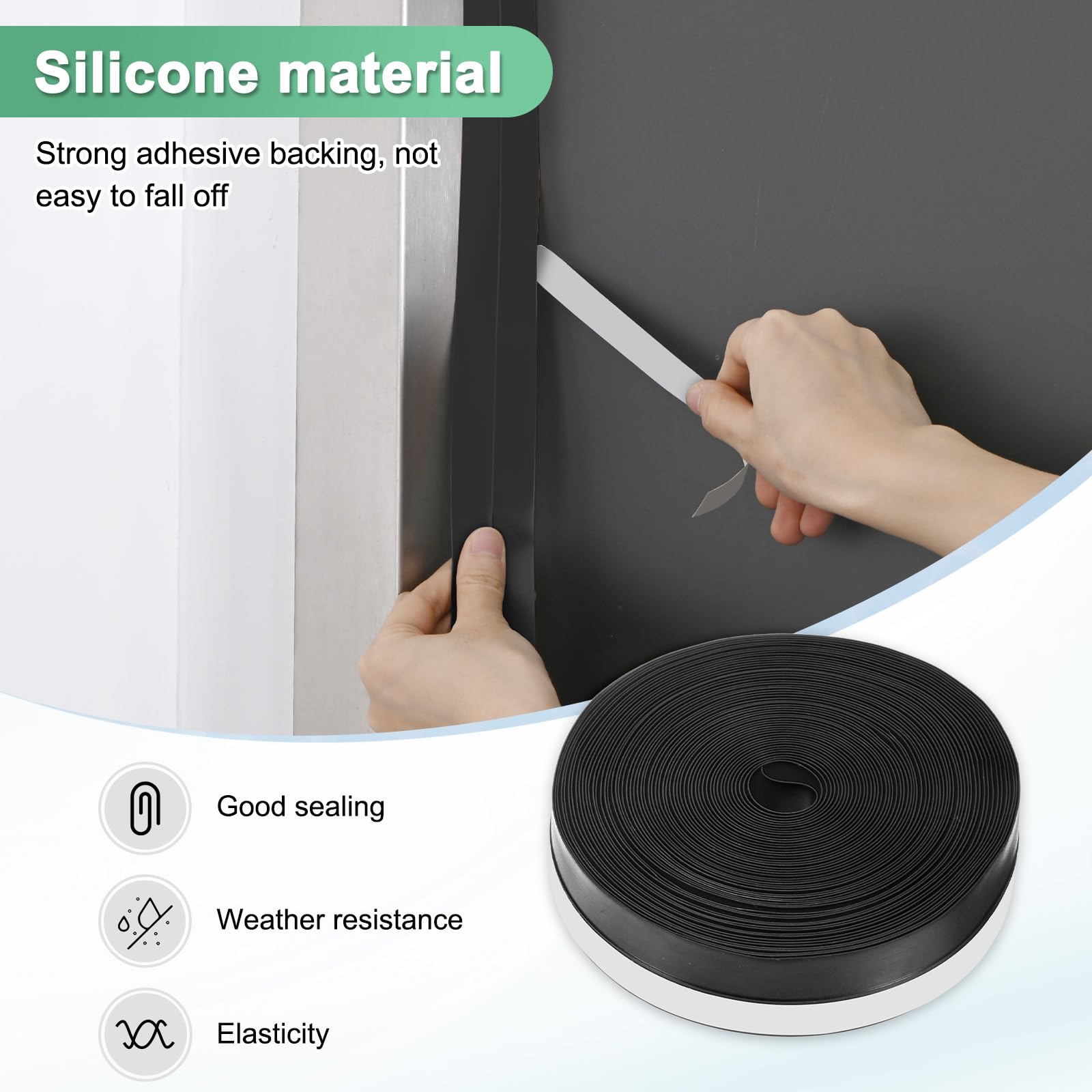 M METERXITY Weather Stripping Door Seal Strip, 1 Inch(25mm) Silicone 49 ft Draft Stopper for Windows Gaps/Shower Door - Image 2