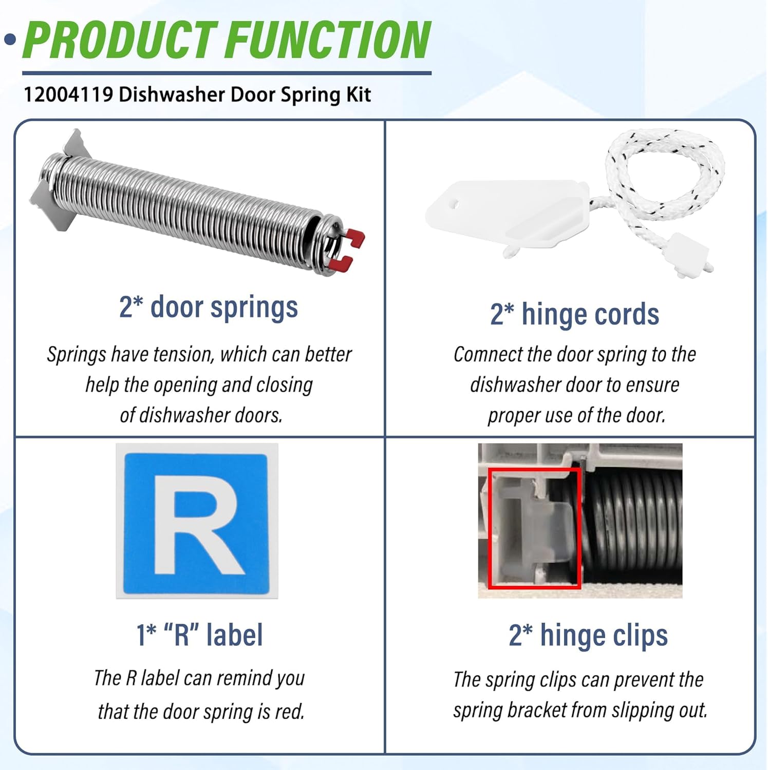 12004119 Dishwasher Door Spring Kit (Cord Length: 13.9 inch) Compatible with Bo-sch Dishwashers SHE SHP SHX Series included 00754866 Replaces 4163808 AP5953108 PS10061222 EAP10061222 PD00041424