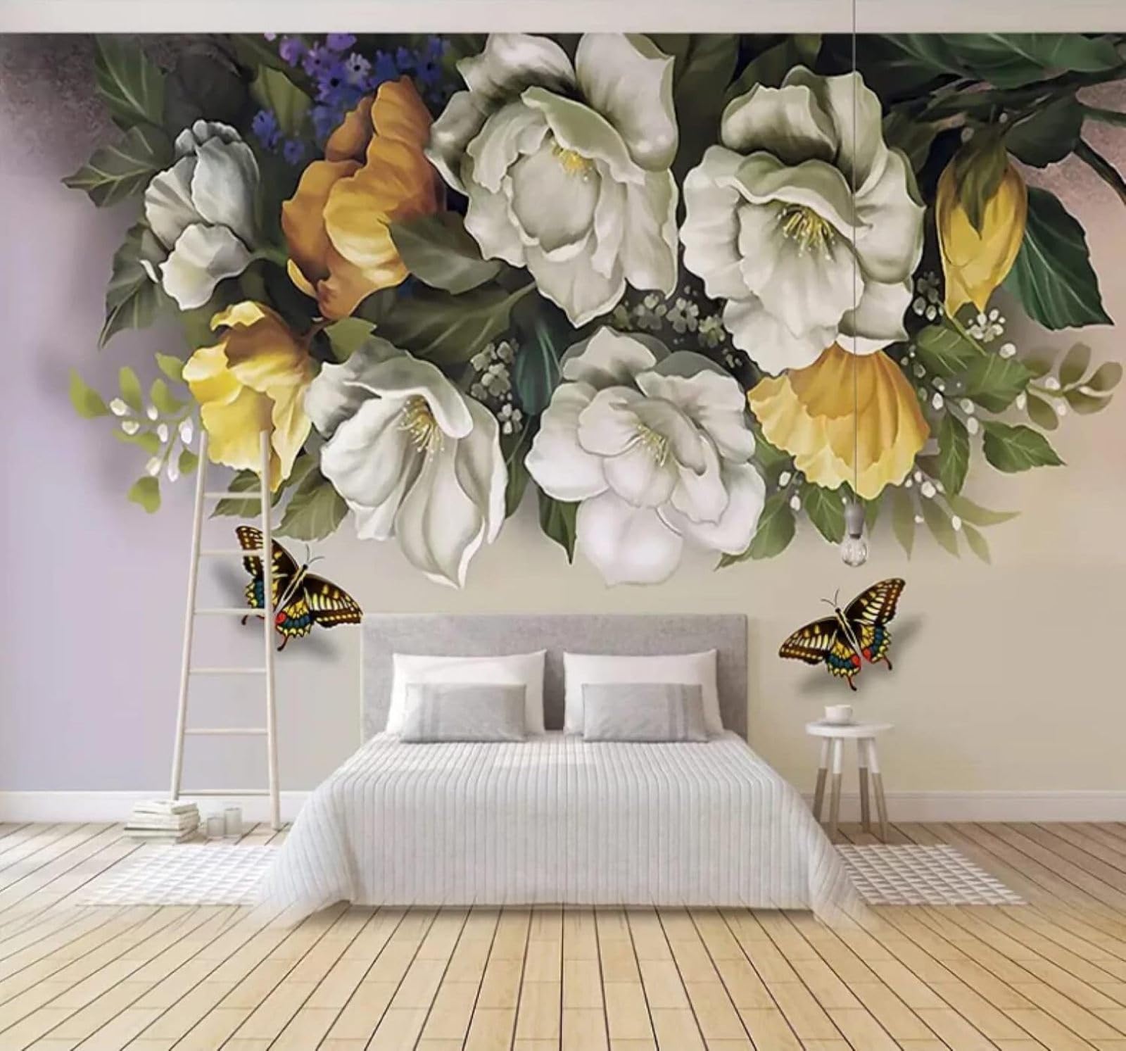 Wallpaper-3D-Xlm 430Cm×300Cm(B×H) Beautiful Cosy Fresh Floral Butterflies 3D Wallpaper Easy Install Feature Office Living Room Sofa Bedroom Tv Background Wall Decoration-430Cm×300Cm