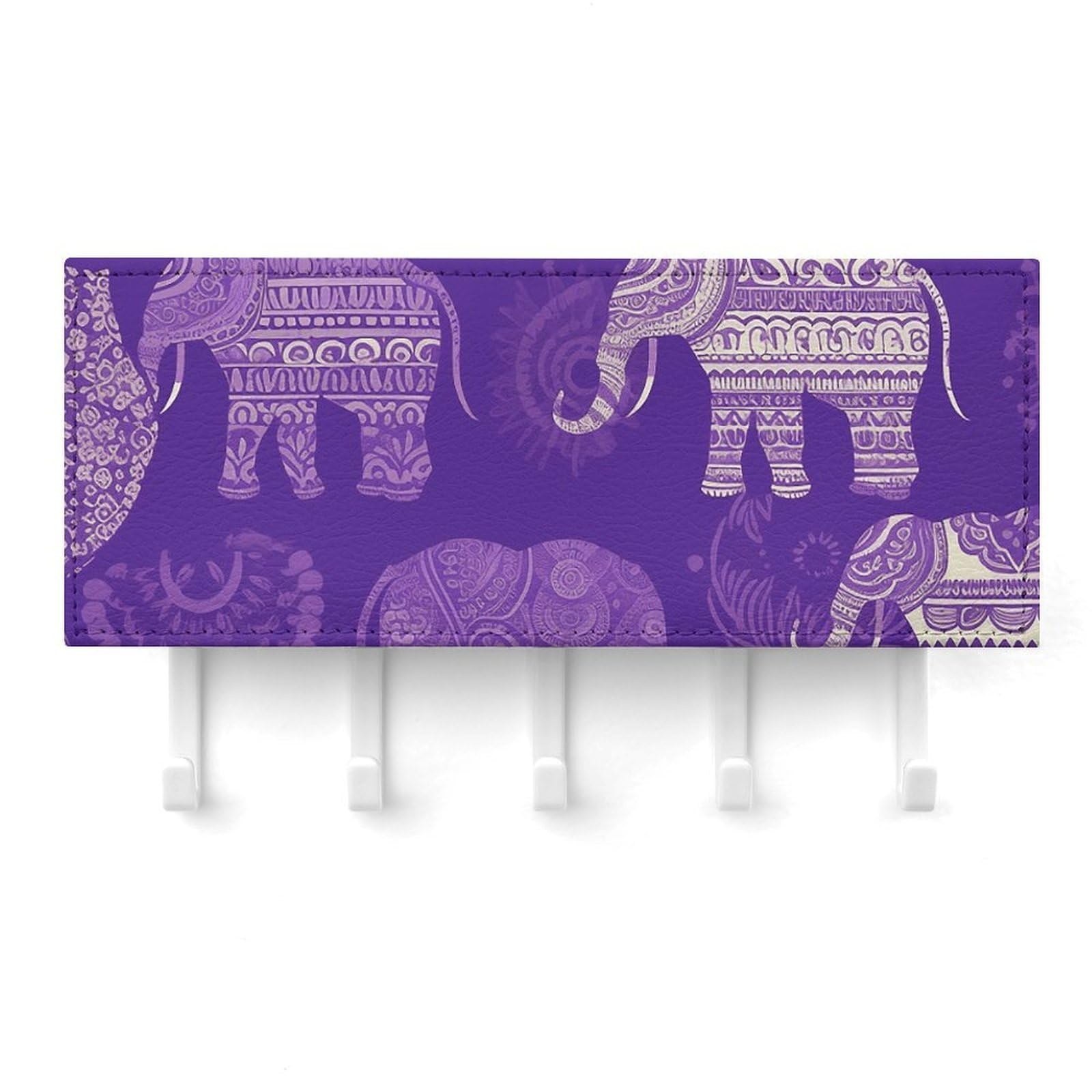 QMNLKH Purple Elephant Wall Mounted Key Rack for Home, No Drilling Key Holder with 5 Hooks, Self Adhesive Keys Chain Organizer for Hallway, Keys Hanger Shelf for Office, Doorway White