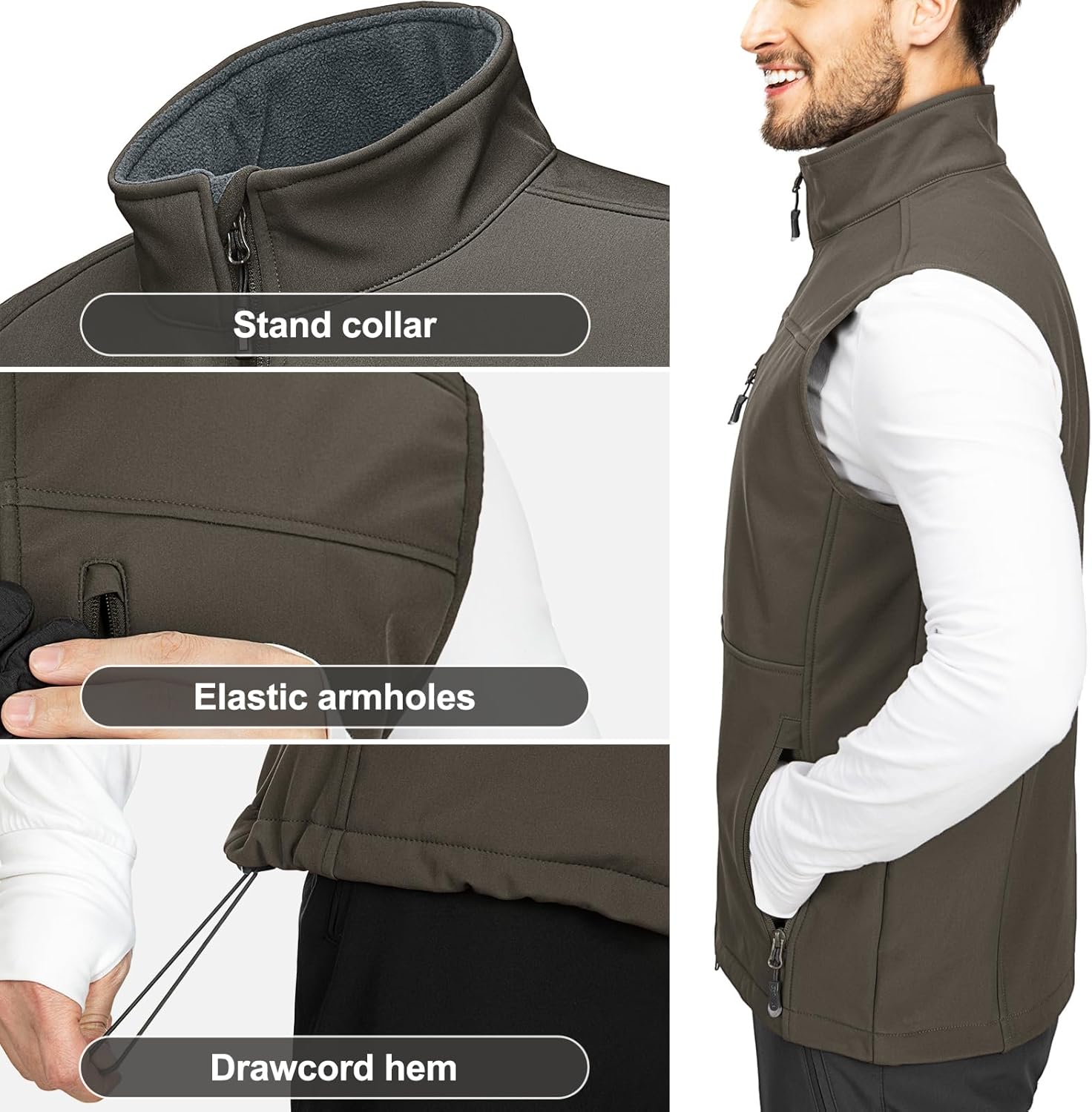 33,000ft Men's Lightweight Softshell Vest Outerwear Zip Up Fleece Lined Windproof Sleeveless Jacket for Golf Running Hiking - Image 6