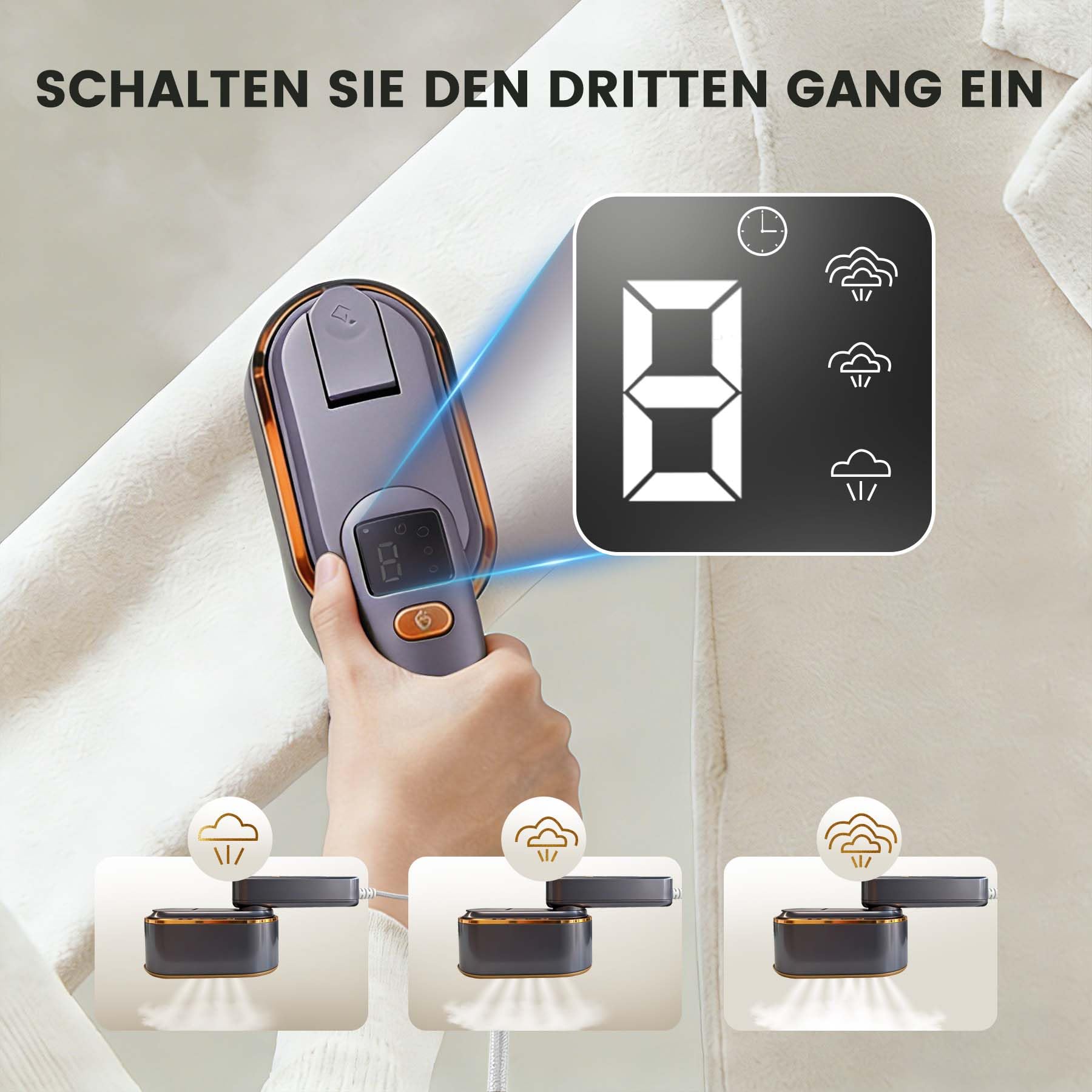 Steamer Défroisseur à vapeur, 2000 W, chauffage ultra rapide 9 s, réservoir d'eau de 130 ml, fer à repasser portable 2 en 1 avec 3 modes et affichage LED, mini fer à repasser pour voyage