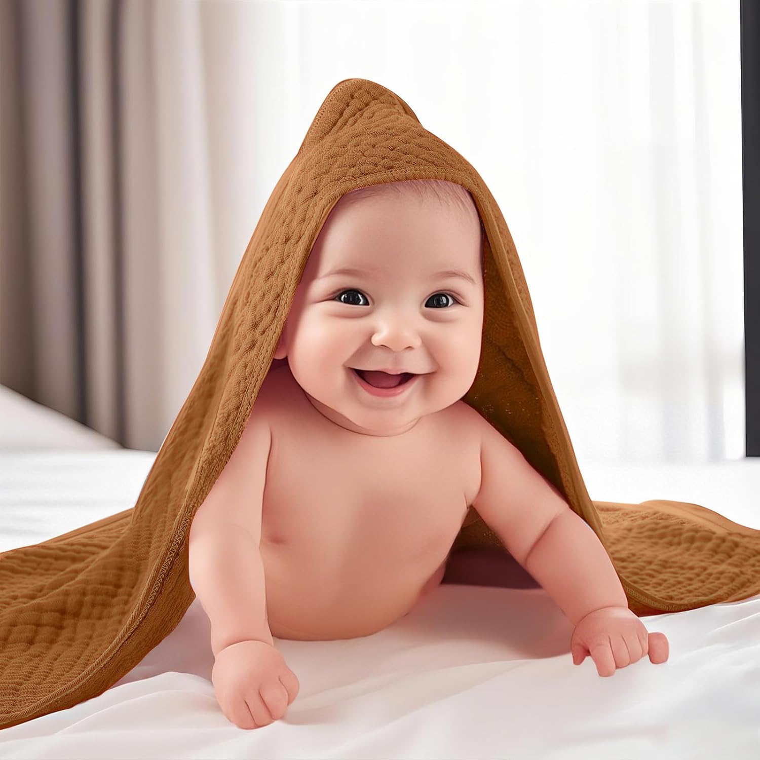 VitalCozy 12 Pcs Baby Muslin Hooded Bath Towels and Washcloths Muslin Cotton Hooded Baby Towels Absorbent Blankets for Gift Newborn Infant Shower (32 x 32 Inch,Colorful)