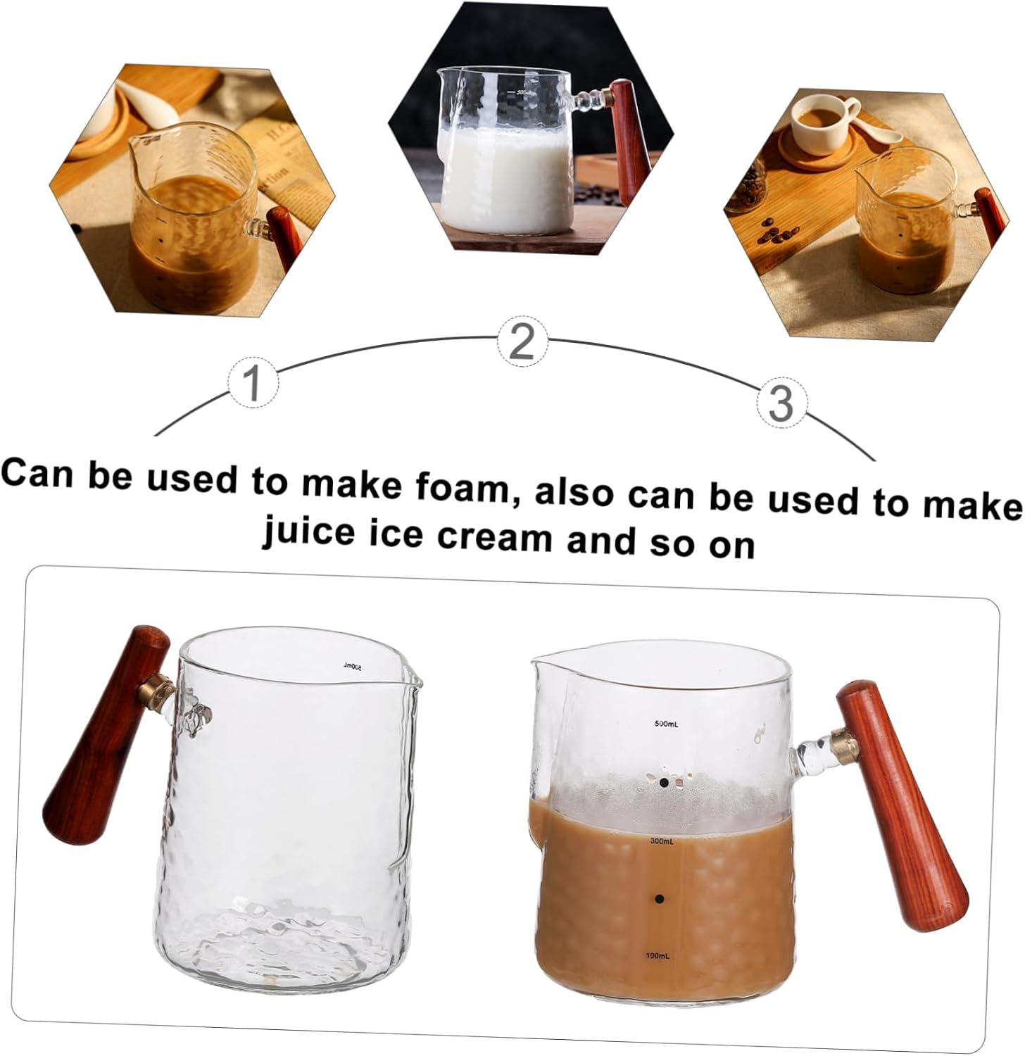 Glass Coffee Frothing Cup Wood Handle Thick-walled Pitcher for Milk Frothing and Latte Art for Home and Coffee Shops Easy to Clean