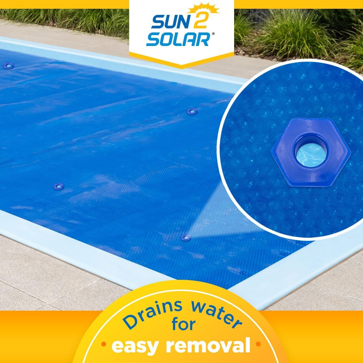 Sun2Solar Blue 27 ft Round Pool Solar Cover | 800 Series | Heat Retaining Solar Blanket | for Heating Inground & Above Ground Swimming Pools | Includes 6 Heavy-Duty Grommets