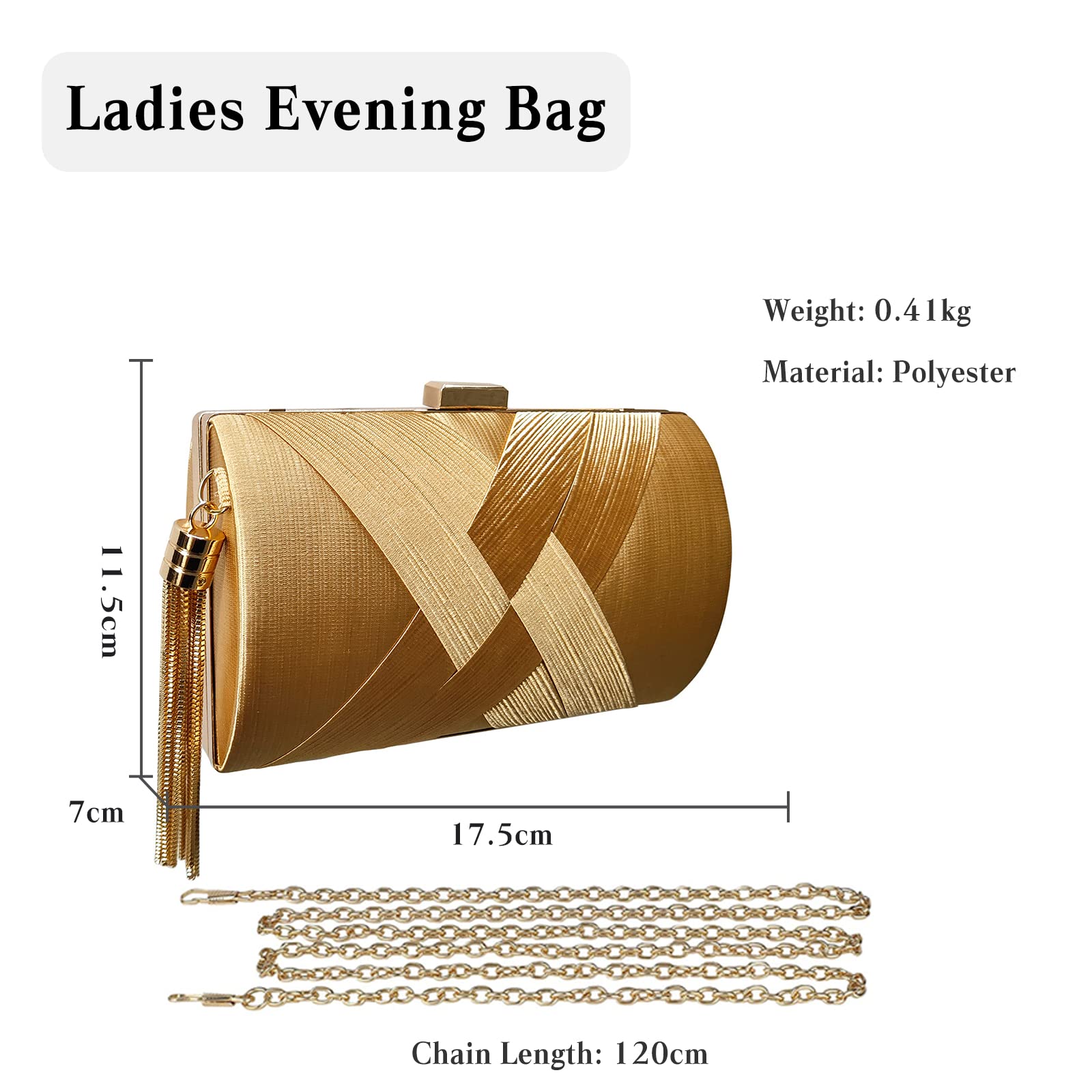 CORIOS Sac de Soirée Femme Frangé Embrayage Sacs à Main D'épaule de Mariée Élégant Sacs Fourre-Tout Ceremonie Mariage Fête Cocktail Pochette Portefeuille Or