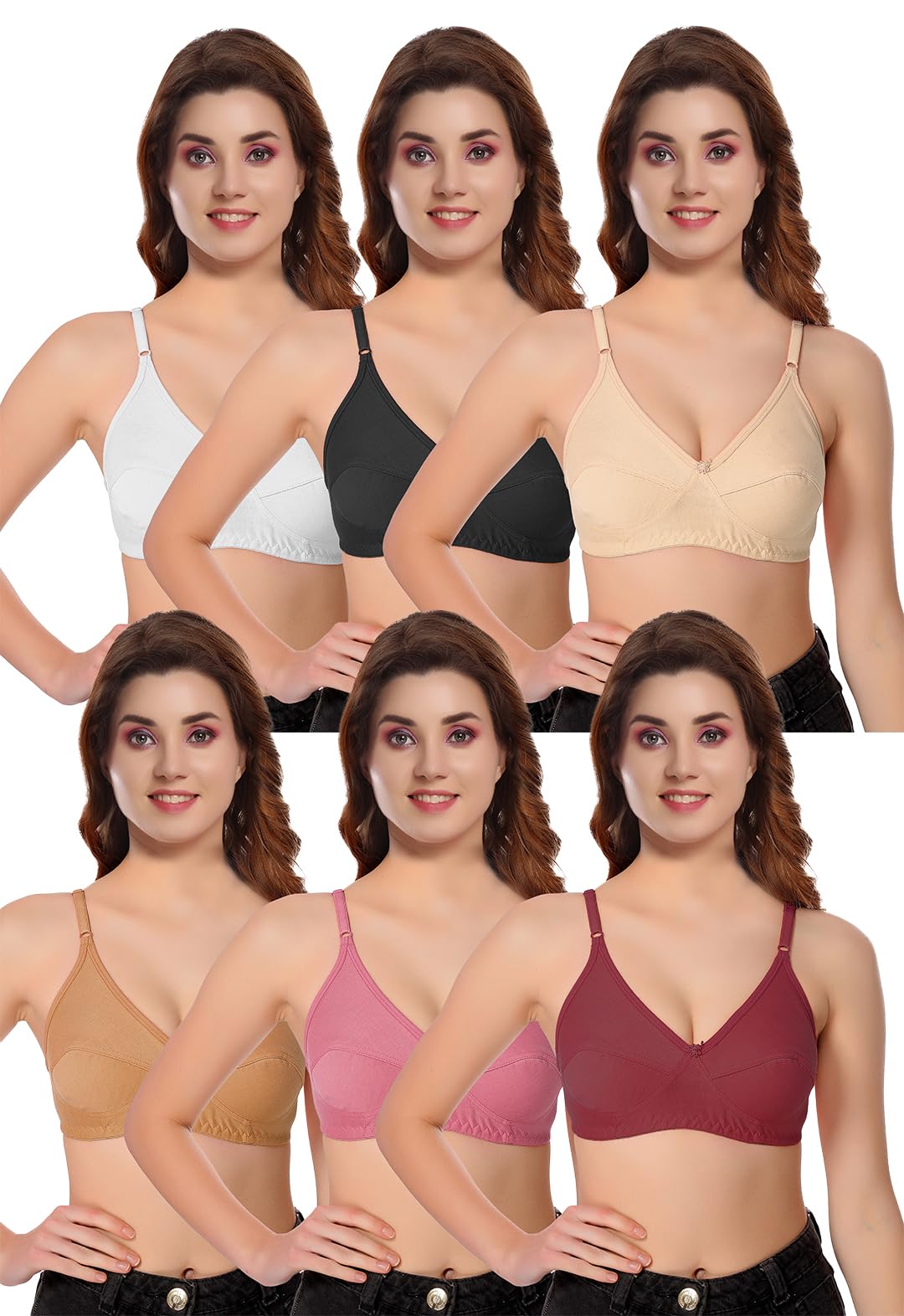 boomshy Women's Cotton Non-Padded Wirefree Everyday Bra Combo Pack.of 6 Comfort.-picture-19