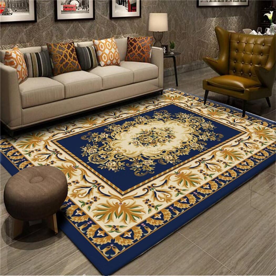 Tapis chambre coucher bleu rétro 200x300 grand salon motif floral