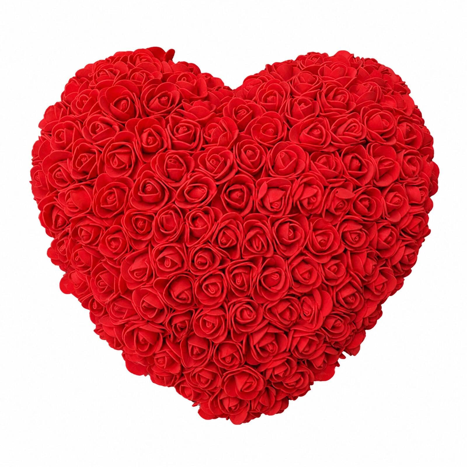 Valentine Day Wreath, 25cm 10inch Soft Rose Heart Shaped Valentine Day Wreath, for Anniversary Wedding Candlelight Dinner Outdoor Home Decor, Artificial Plants Flowers (red)