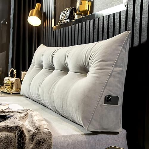 Miniatura 7 de TESICA Almohada triangular de cuña para cabecero, color gris claro, grande, para cabecero, soporte de posicionamiento, respaldo de lectura, almohada