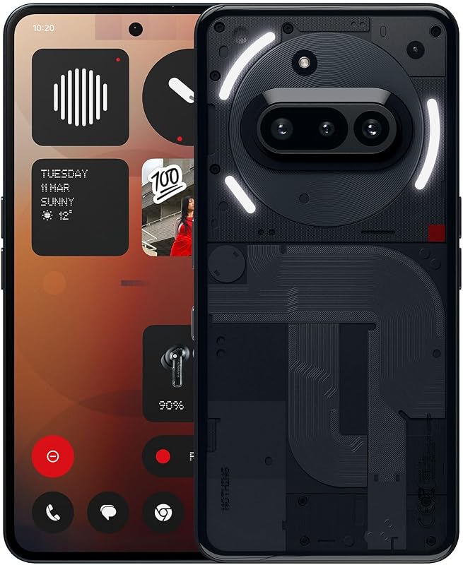 Nothing Phone (3a) Smartphone Android, 8+128GB, Negro | Cámara dual de 50 MP, ultra zoom de 30x, interfaz Glyph, AMOLED de 120 Hz, procesador Snapdragon 7s Gen 3, batería de 5000 mAh