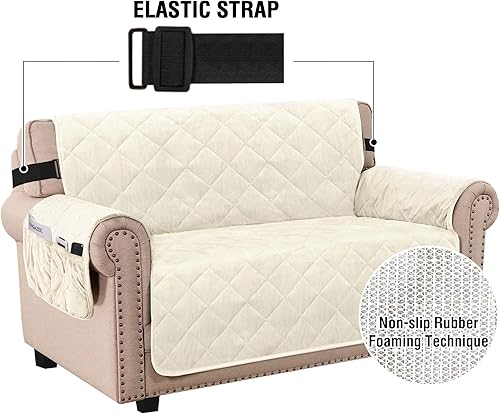 Miniatura 3 de H.VERSAILTEX Funda de terciopelo grueso para sofá biplaza, funda de sofá suave para 2 cojines, lavable, protector de muebles para perros,