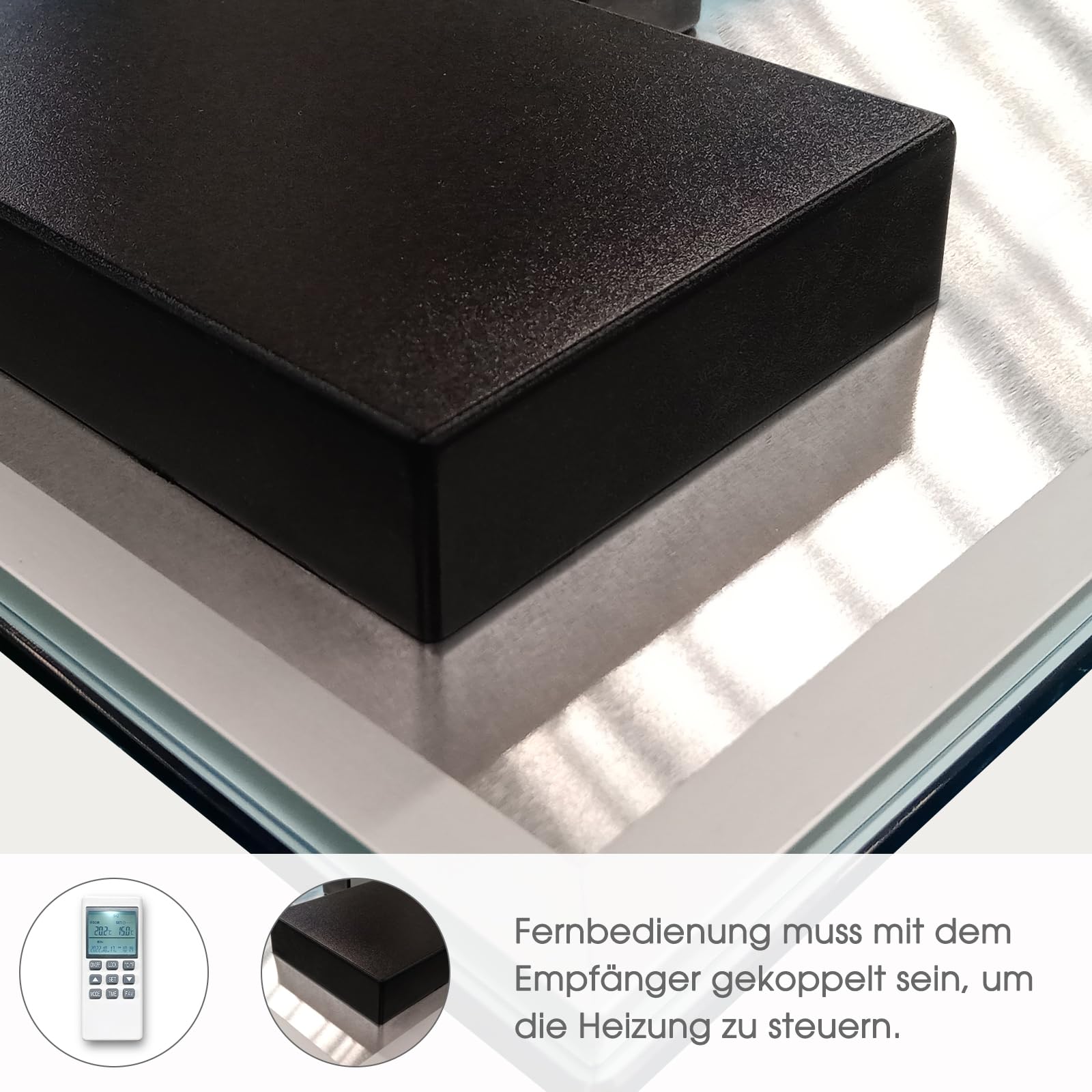byecold Riscaldatore a infrarossi per specchio con termostato, 450 watt - Riscaldatore a infrarossi per specchio - Riscaldatore a infrarossi da parete con telecomando - 80x60 cm