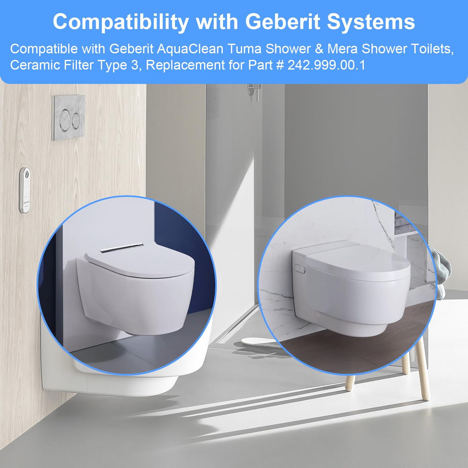 4 filtri ai carboni attivi di ricambio compatibili con Geberit AquaClean Tuma & Mera Doccia WC, filtro in ceramica tipo 3, paragonabile al numero di parte 242.999.00.1