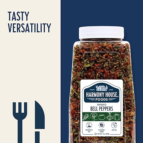 Miniatura 6 de Harmony House Pimientos secos mezclados, cortados en cubitos - Verduras deshidratadas para cocinar, acampar, suministros de emergencia y más