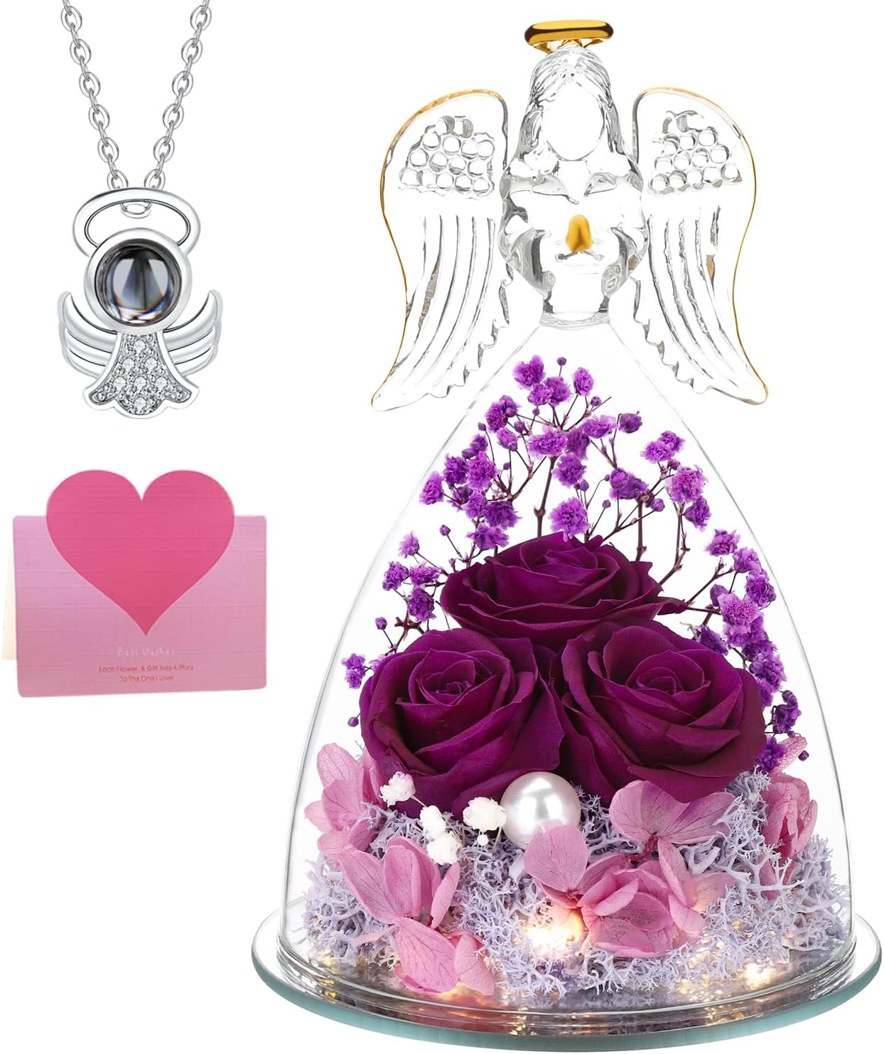 ANWEAO Valentines Day Gifts for Her,Preserved Real Rose in Angel Glass Crystal Angel Figurines,The Best Mothers Day Anniversary Birthday Gifts for Wife Girlfriend Women Mom Best Friend Her
