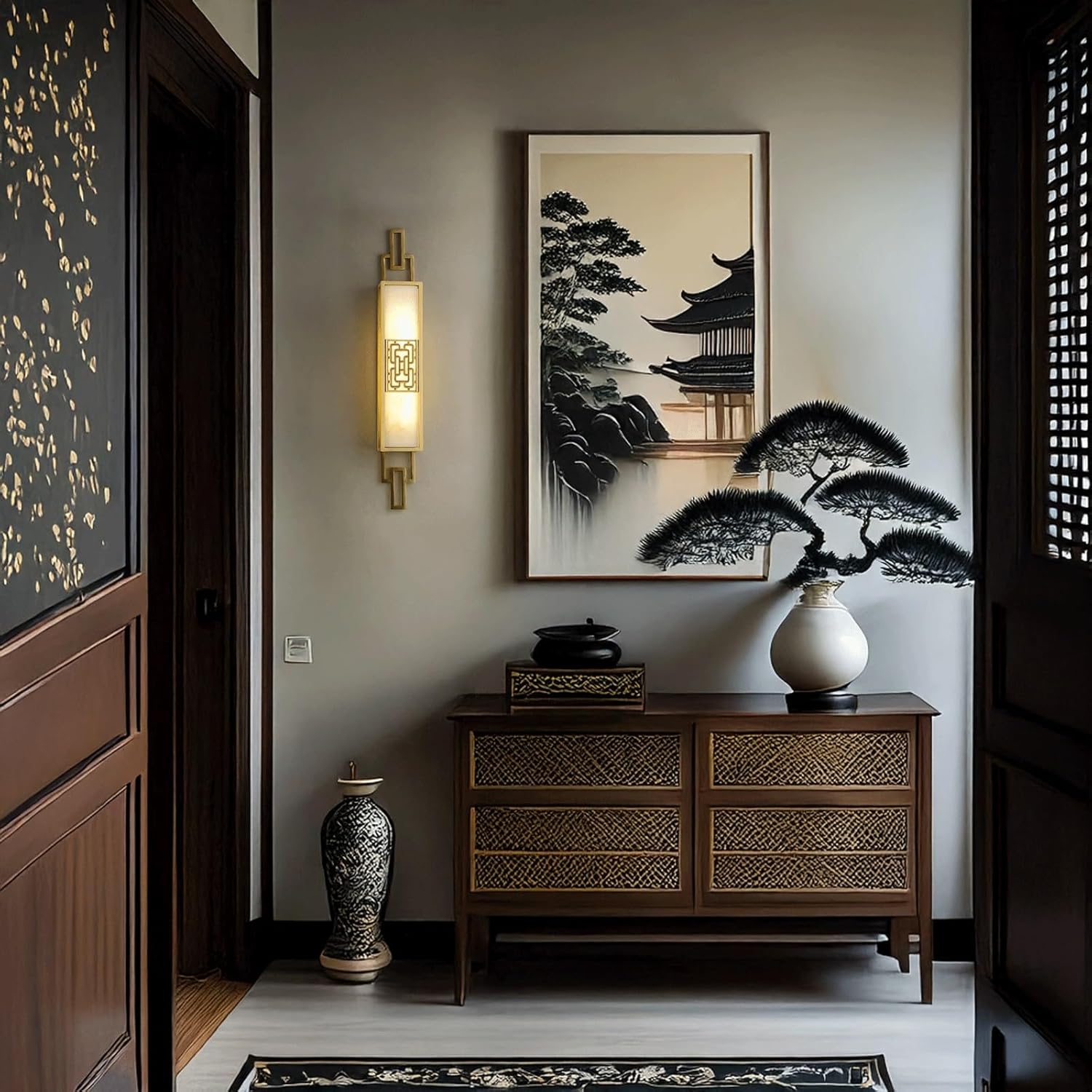 Wall Sconce Modern Elegant Brass Faux Stone Wall Light LED Tri-Color Vertical Hardwired Geometric Pattern Wall Lamp Decorative Ambient for Bedroom Living Room Hallway Home Wall Mounted Light