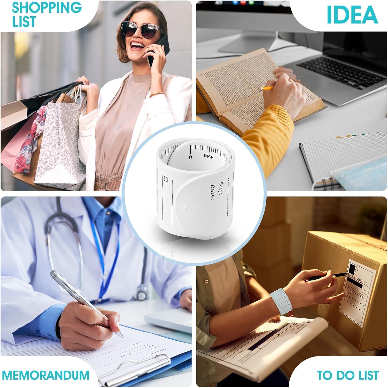 Yeipis 2Pcs Slap Silicone Reminder Bracelet with 1Pc Spinning Pen, Reusable Wearable Wrist Notepad Writable Waterproof Erasable Wristband for Nurses Memo Watchband Memo Wrist Strap Study 1