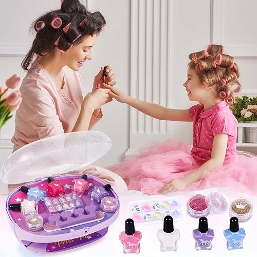 Miniatura 4 de Golray Juego de esmaltes de uñas para niñas todo en uno, kit de arte de uñas para niños, secador, polvo con purpurina, uñas postizas, calcomanías de
