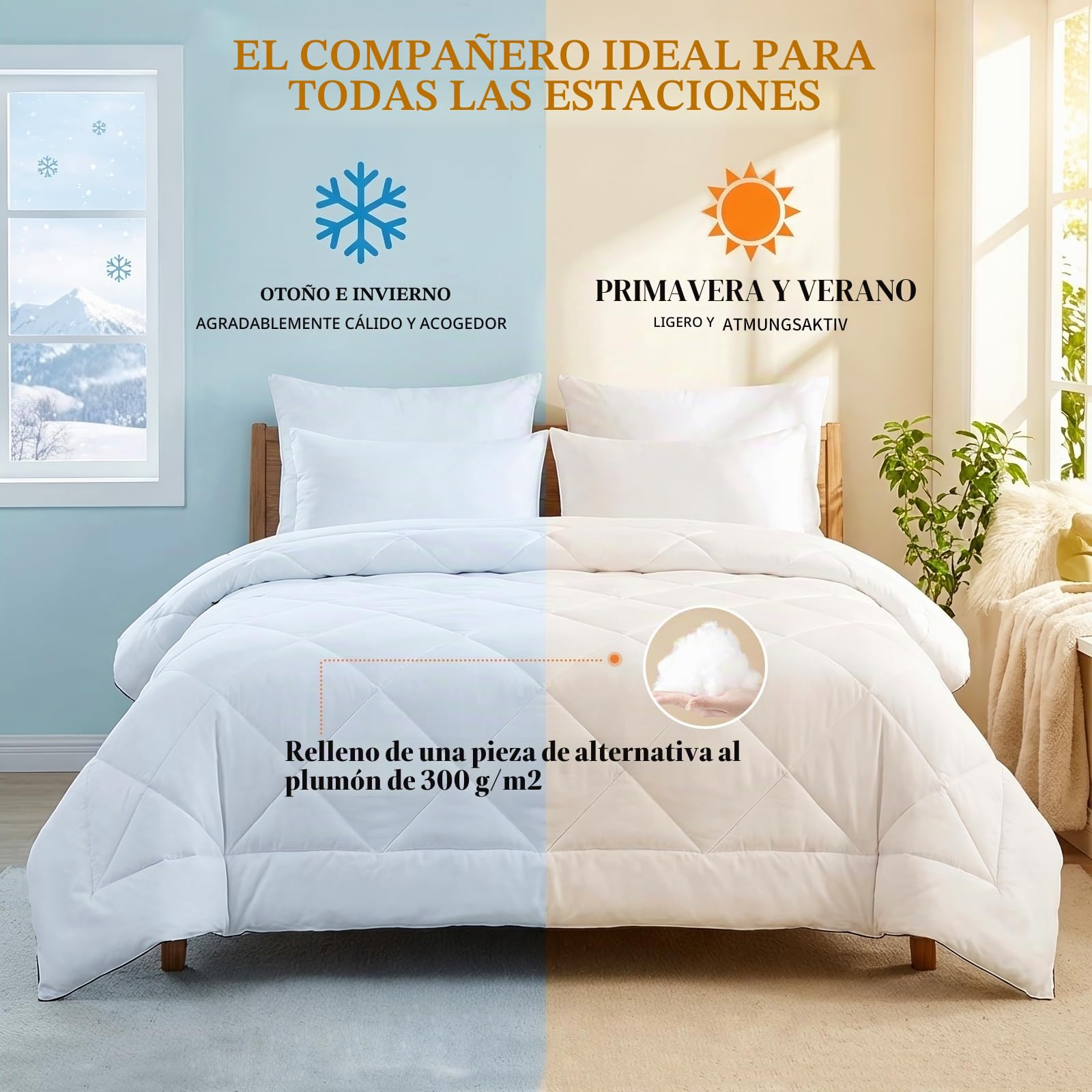 Aisbo Edredon Nórdico Cama 150 - Edredón Nórdico Cama 135 para Otoño e Invierno, Relleno Nórdico 220x240 cm de 300gr/m², Suave y Transpirable