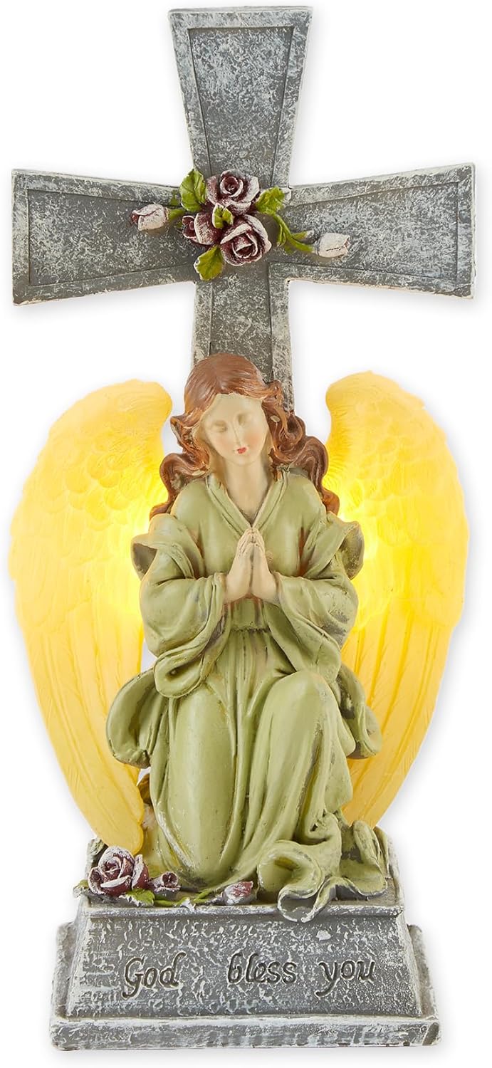 Gifts & Decor Faux Stone Look Blessed Cross Angel Garden Solar Light