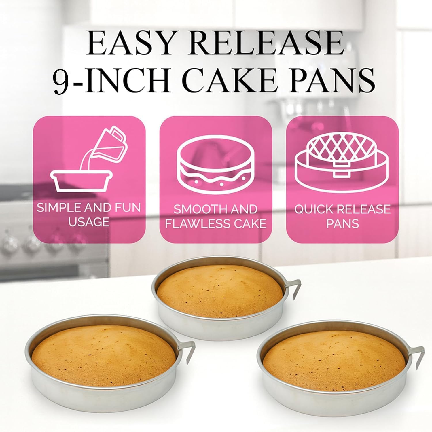 2er-Set Runde Kuchenformen (23 cm Durchmesser), Antihaftbeschichtet, Für Zweistöckige Kuchen, Robust, Spülmaschinenfest Und Leicht Zu Lösen 3PC
