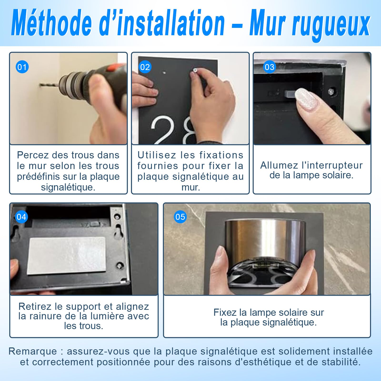 Plaque Numéro de Maison Solaire Personnalisée avec LED, Enseigne d’Adresse Extérieure Étanche, Numéro de Maison Lumineux Moderne pour Jardin, Cour, Entrée et Façade (Noir)
