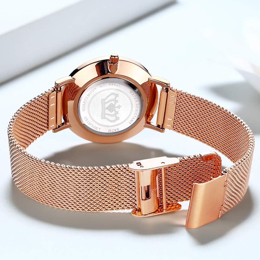 OLEVS Ladies Watches Rose Gold Stainless Steel Mesh Band Watches for Women Classic Big Face White Dial Ultra Thin Womens Watch Minimalism Waterproof Analog Quartz Dress Watch for Women - Image 5