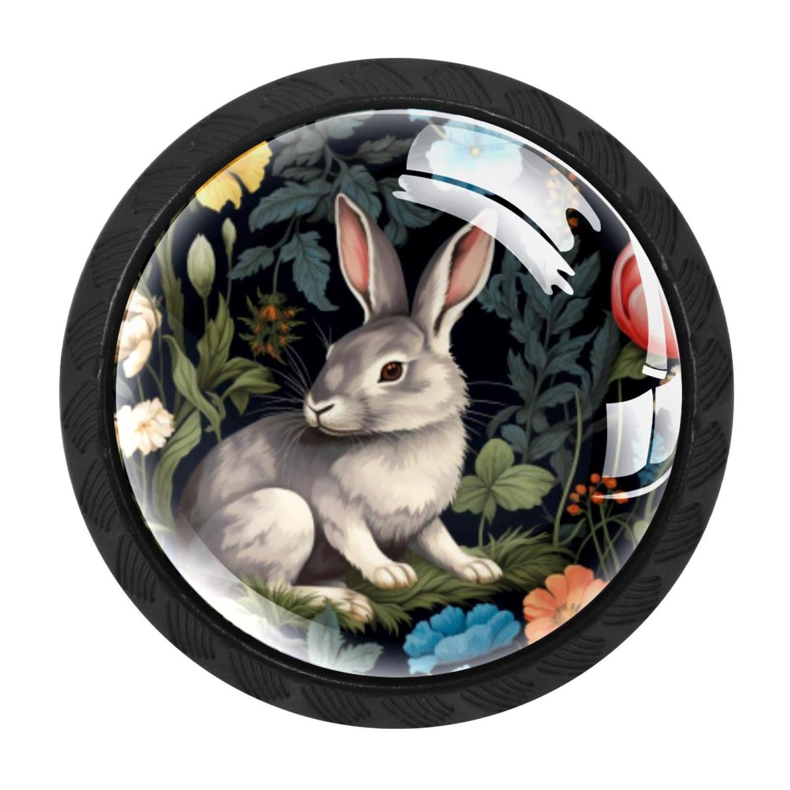 Chenzzzz Multicolored 06 4 Pieces Rabbit Bunny Drawer Knobs, 35Mm Black Kitchen Cabinet Knobs, Drawer Pulls And Knobs, Glass Cabinet Hardware Single Hole Knob For Cabinets And Drawers Round