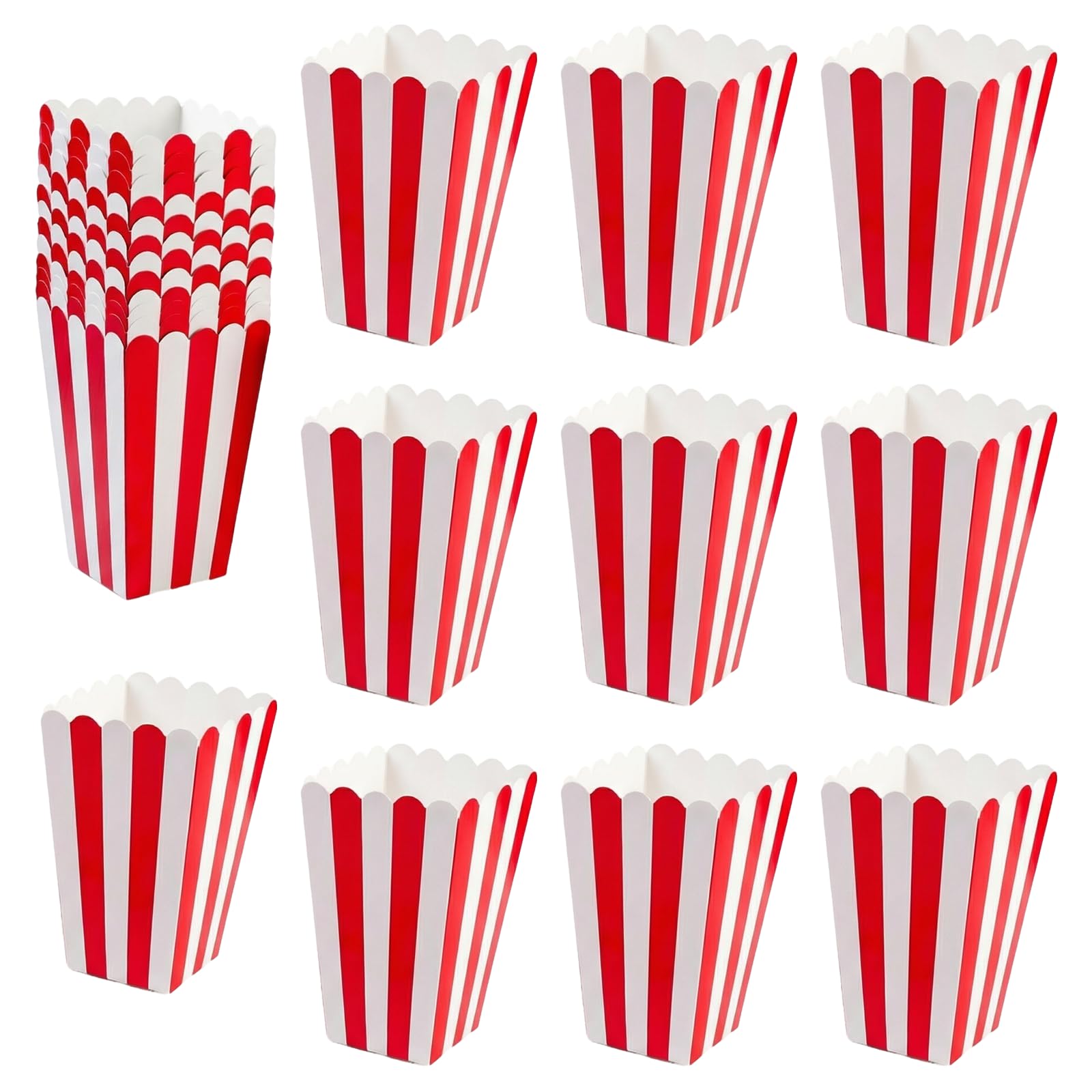 20 PCS Popcorn Boxes, Popcorn Bags for Party, Red and White Striped Popcorn Containers, Reusable Movie Night Accessories Snack Boxes for Cinema, Birthday, Sleepover and Carnival Treats