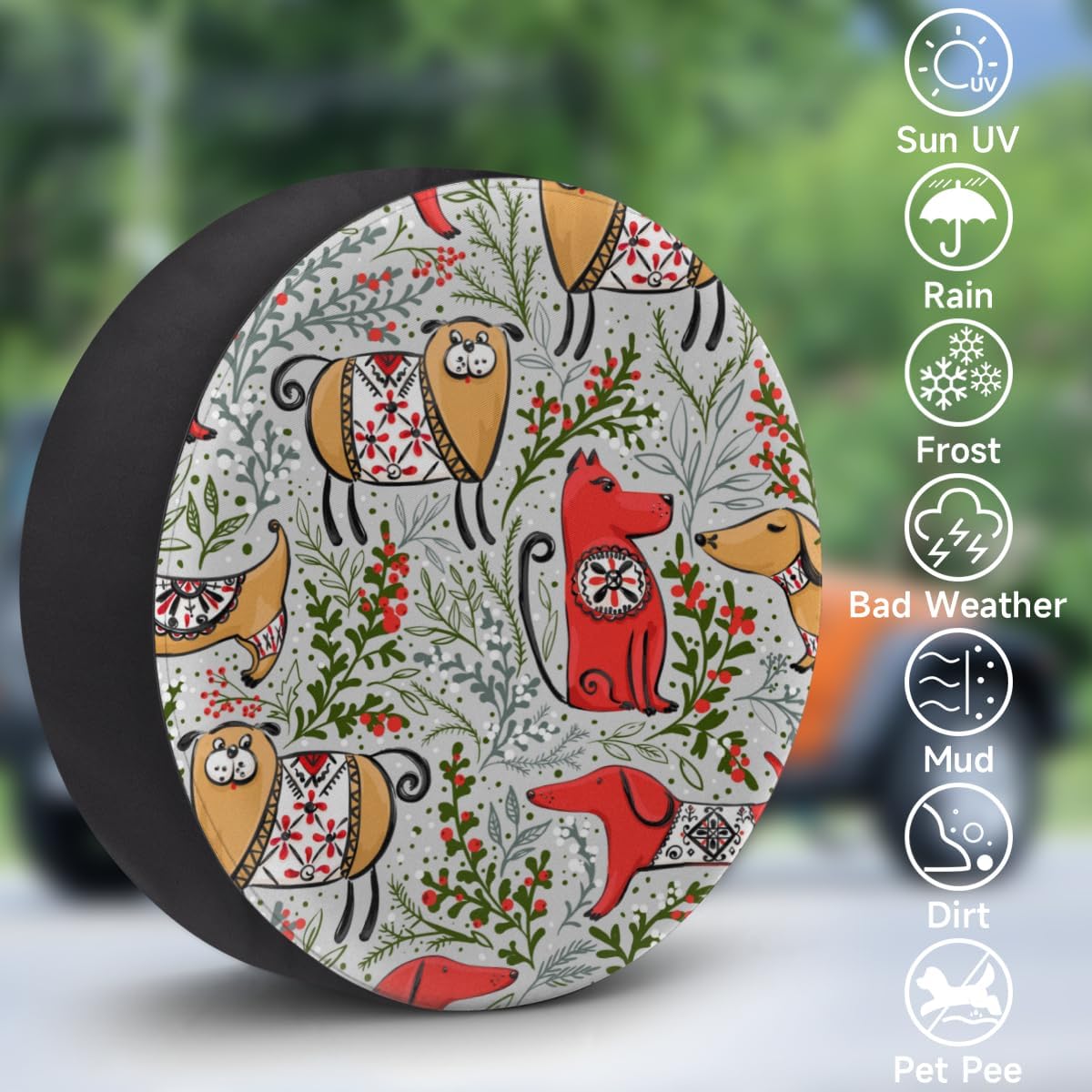 Animal Dog Flower Tire Covers Portable Spare Tire Cover Soft Durable Waterproof Dustproof 3 Sizes 14 15 16 Inches for Car Truck SUV Trailer Camper