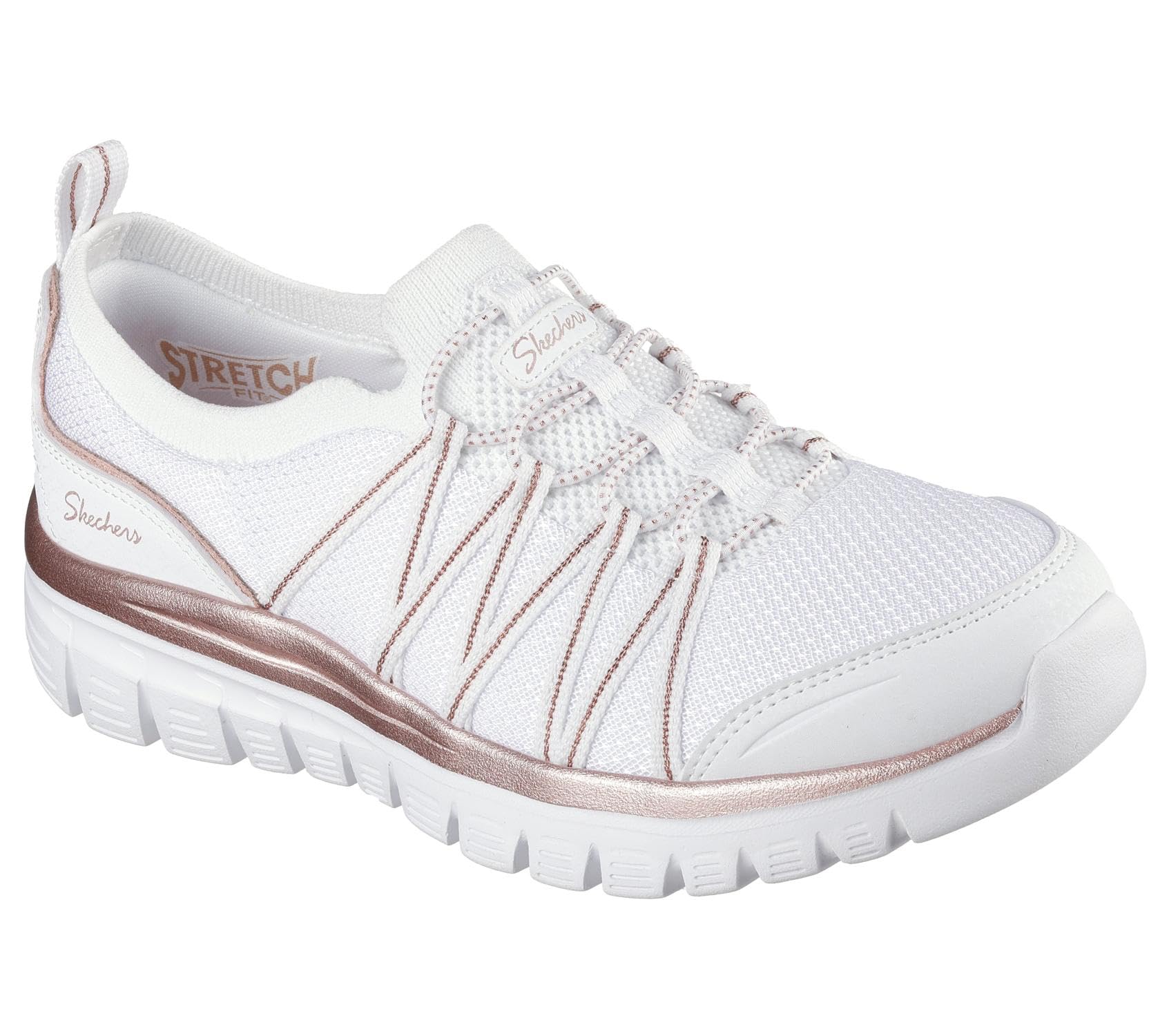 Skechers Women's Graceful Purecrush Slip-On Sneakers, White Rose Gold Knit, 5 UK