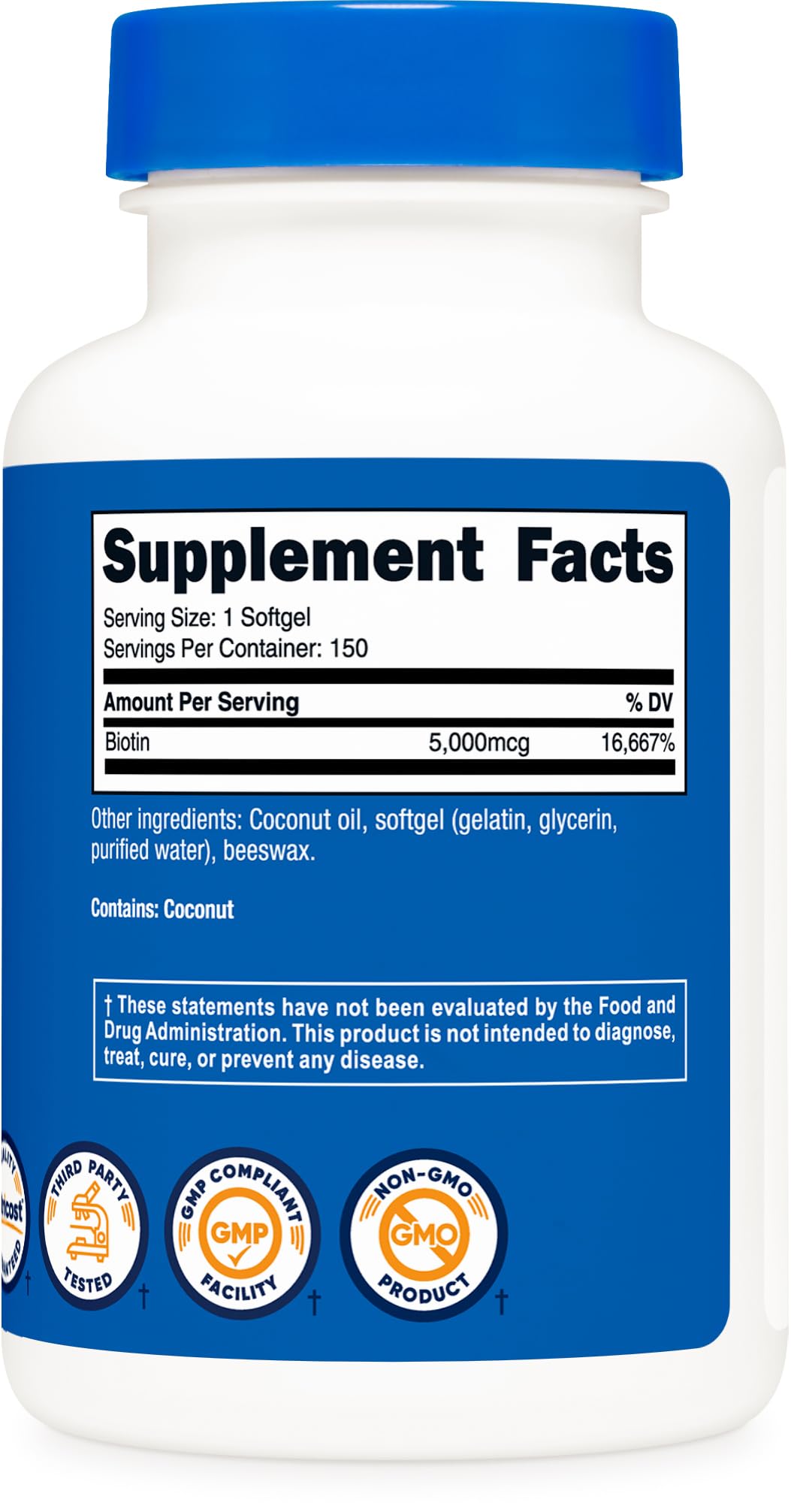 Nutricost Biotin (Vitamin B7) 5,000mcg, 150 Softgels, Gluten-Free, GMO-Free — Amazon image 5