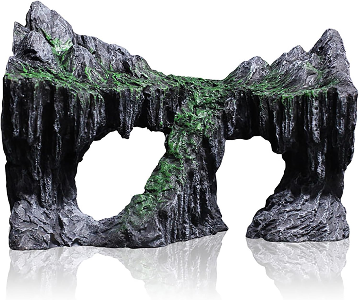 Artificial Mountain Hill View Stone with Cave Simulation Mountain Water Grass Decorative Ornaments for Fish Hideaway,A02