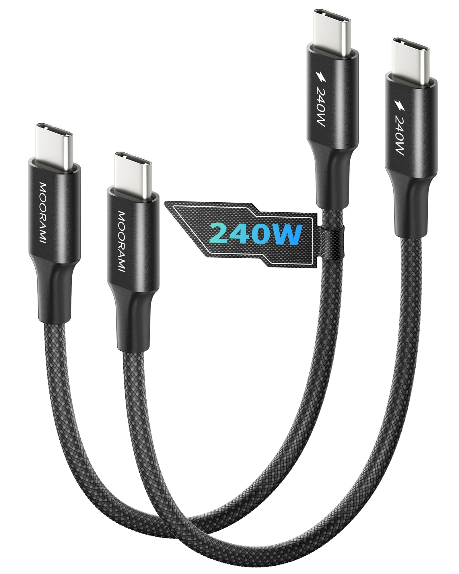 Moorami 2-Pack 1ft Short 240W USB C to USB C Cable, 12-inch PD 3.1 Fast Charging Cord Compatible for CarPlay, iPhone17/16/15, MacBook, iPad, Samsung, 48-Braided High-Speed 480Mbps Data Cable for Car - 1
