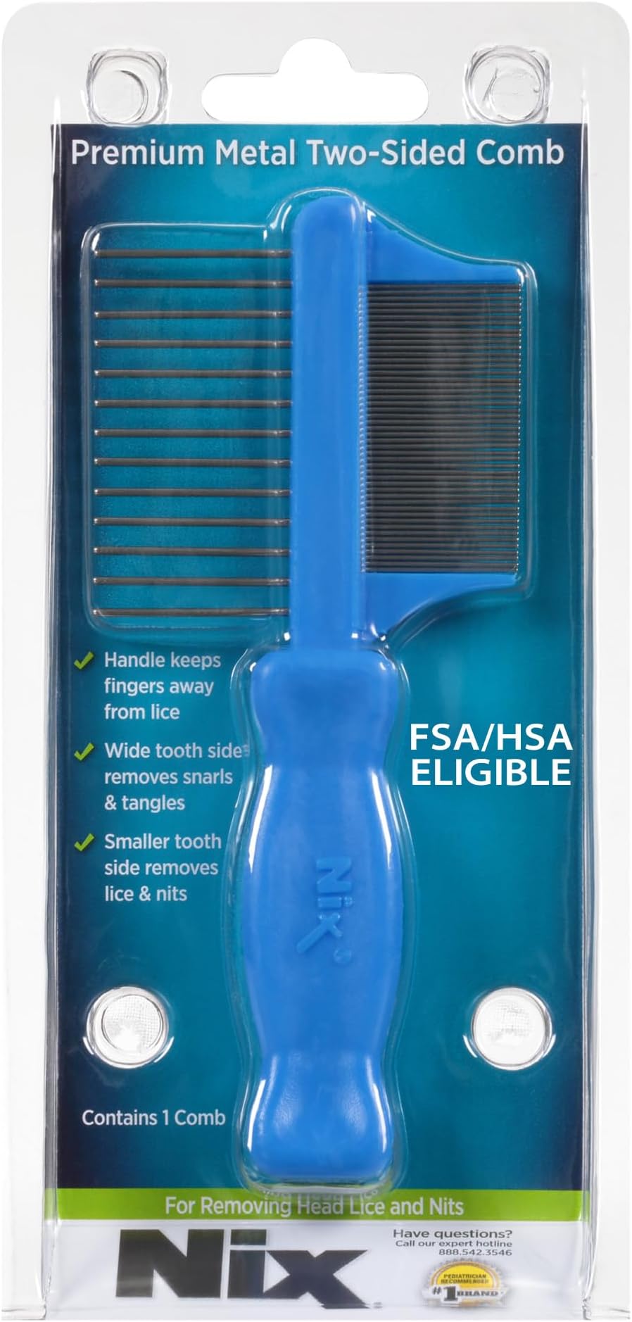 Nix Lice Removal Comb, 2-Sided, Dual-Action Lice Comb for Removing Tangles, Lice & Nits