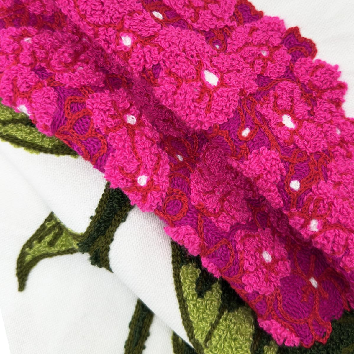Alysheer Hydrangea Embroidered Decorative Throw Pillow Covers 18"x 18" Set of 2, Summer Floral Tufted Patterned Hot Pink Cotton Cushion Cases for Couch Bed Living Room Decor