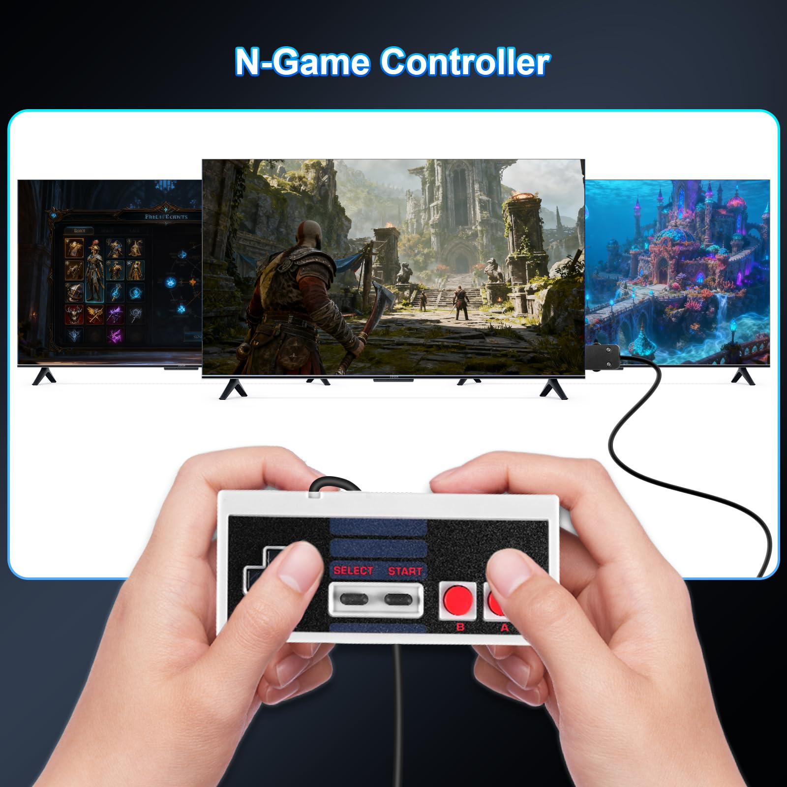 Binghe NES Game Controller, Mini Classic Edition Controller con NES Interfaz y 3M Cable Alargador Compatible con Nintendo NES/PC/M-A-C/Raspberry Pi 3(2 Piezas)