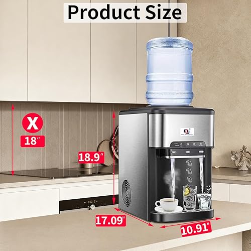 Miniatura 4 de NUNET Dispensador de agua portátil 3 en 1 para encimera, máquina de hielo incorporada, carga superior diaria de 44 libras, dispensador de agua fría
