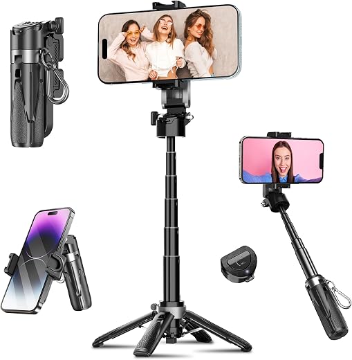 WeCool 4 in 1 Mini Selfie Stick for Mobile, Tripod Stand with One-Click Auto OpenLegs, Premium Aluminum Build 5Section Tel...