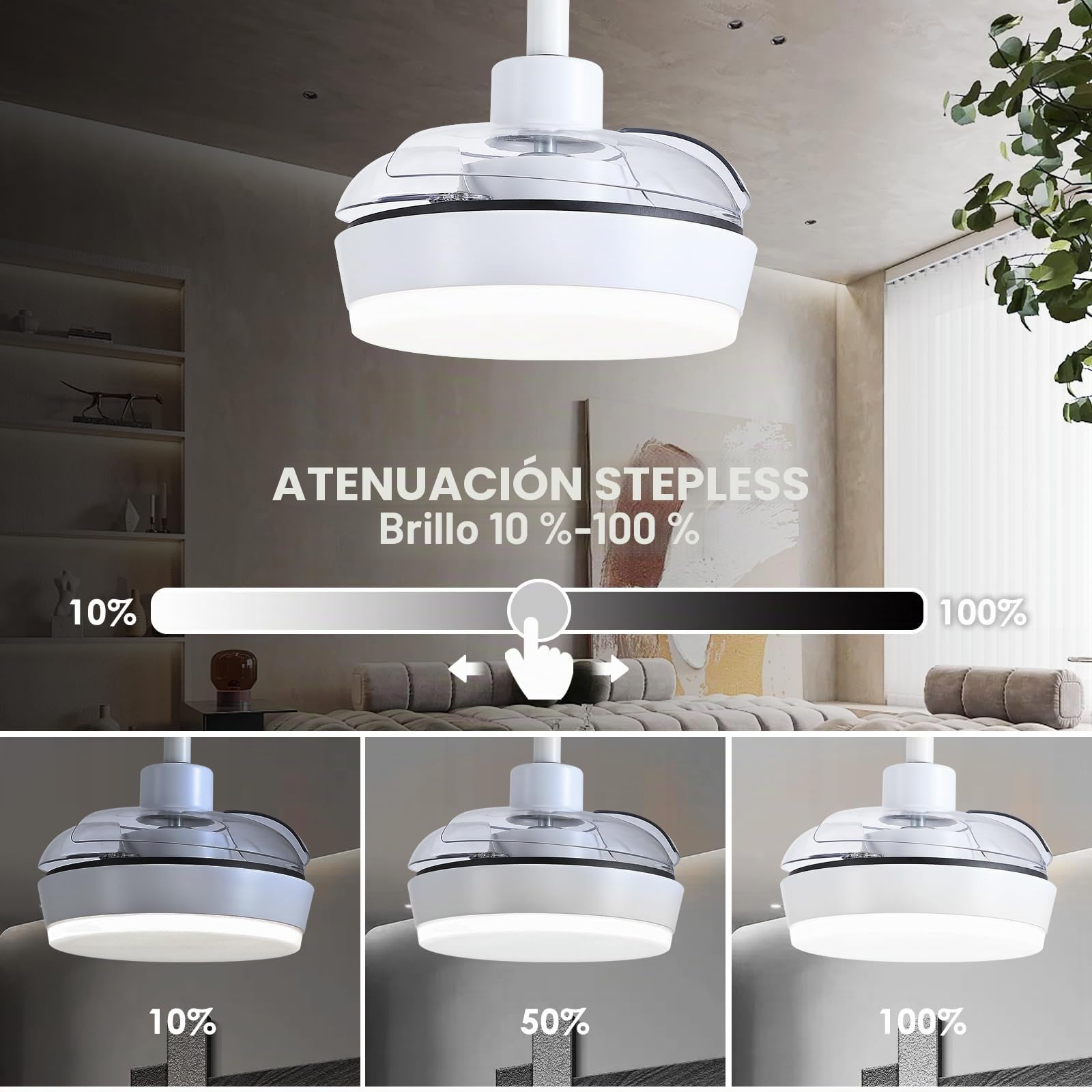 Kviflon Ventilador de Techo con Luz y Mando a Distancia 60cm, Motor DC Reversible y Silencioso, Ventilador sin Aspas con LED Regulable, para Dormitorio o Cocina, Blanco