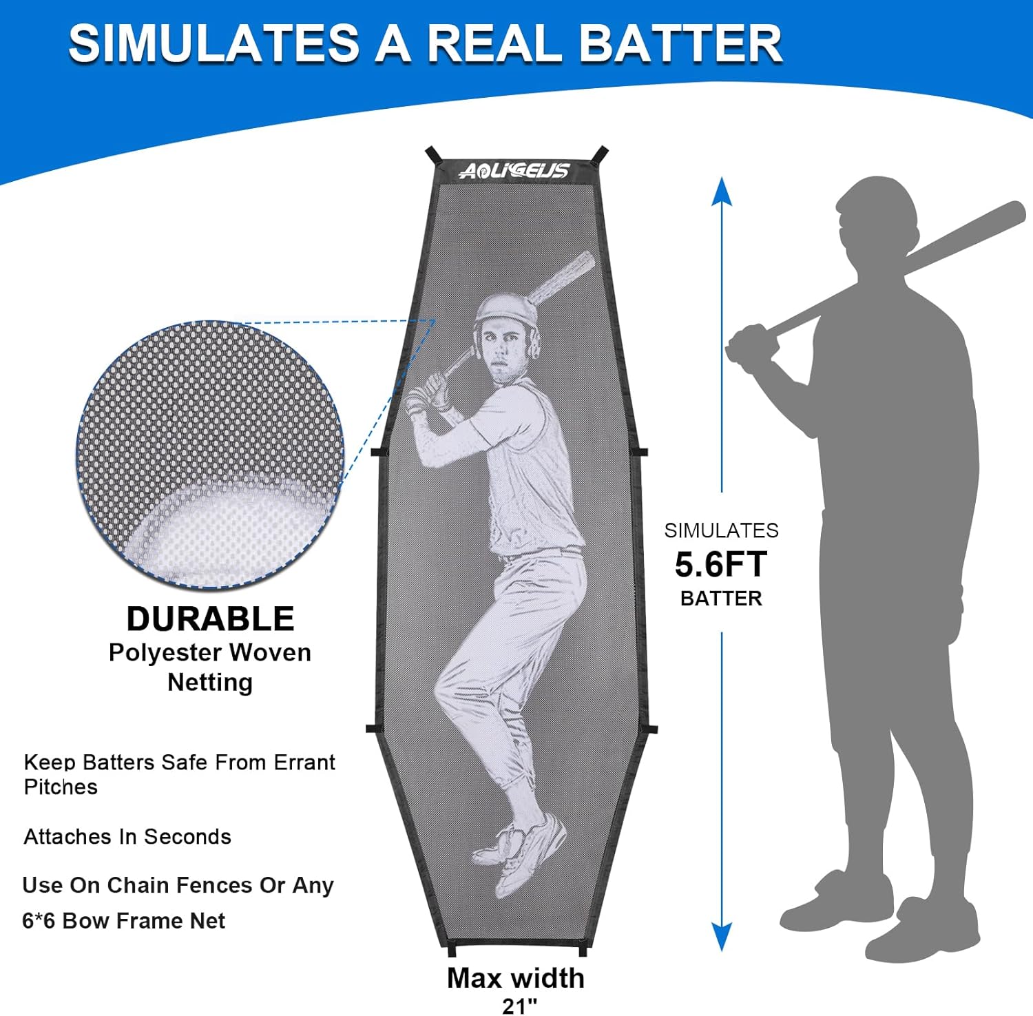 6'X6' Baseball Softball Practice Net,Pitching Net,Batting Net,with Dummy Batter,Bonus Strike Zone Target and Bow Frame,for Hitting,Pitching,Catching