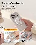Sinjimoru pour MagSafe Poignée de téléphone, poignée de doigt magnétique en silicone souple transparent pour iPhone 17/16/15/14/13, confortable un-Touch Holding, M-Tap Tok cristal clair