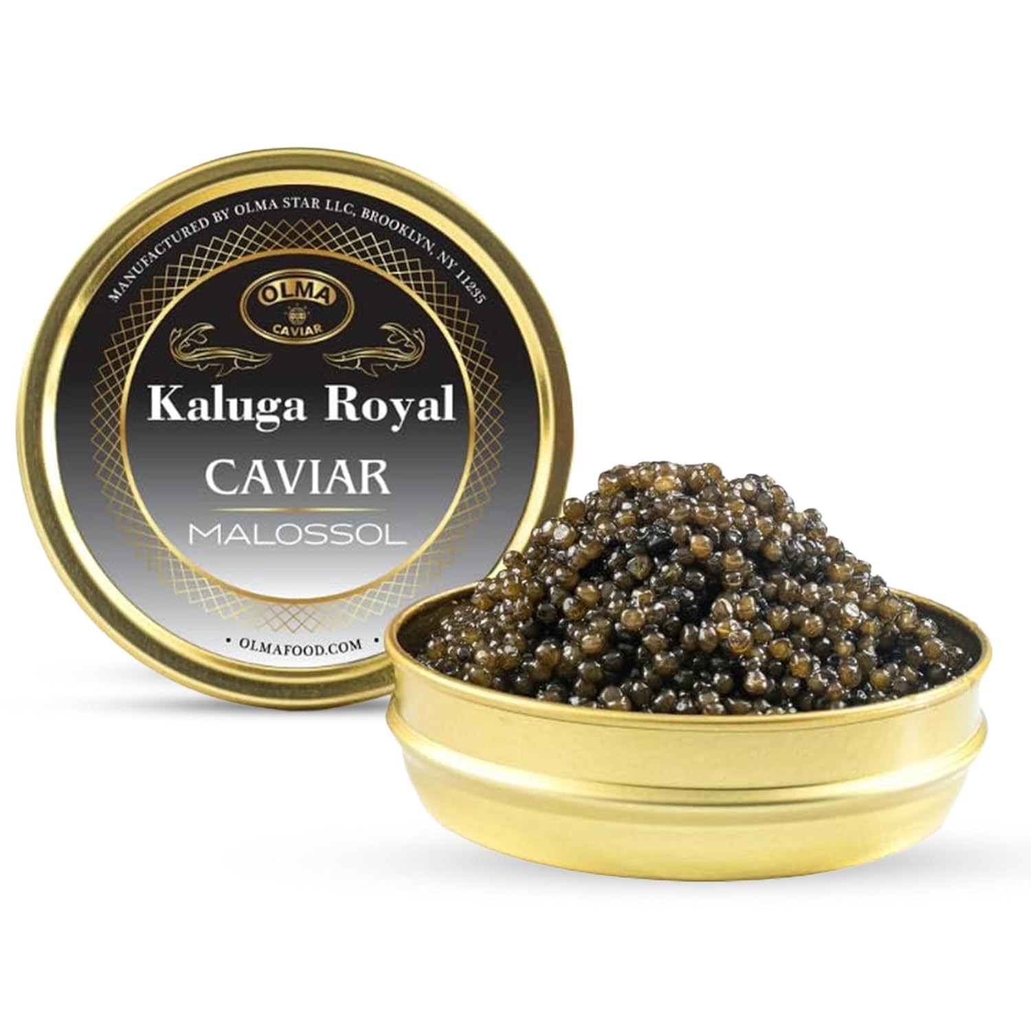 OVERNIGHT SHIPPING- OLMA Kaluga Sturgeon Black Caviar - Large Pearly Grains, Smooth Flavor, Superior Grade - 4.4 oz / 125 g