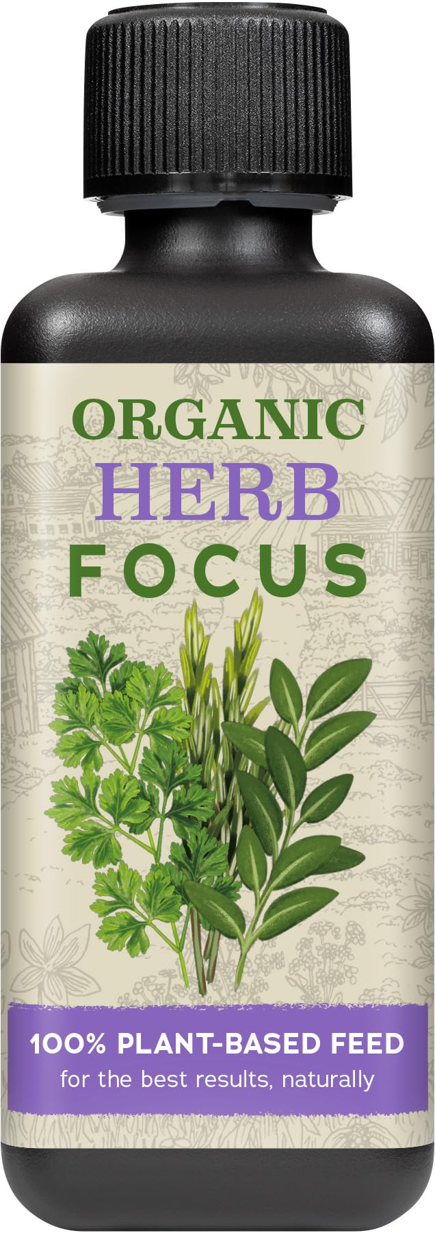 Organic Herb Focus Concentrated Liquid Fertiliser, 300ml - For Indoor and Outdoor Herbs - Plant-Based Professional Grade Concentrated Feed with Kelp Seaweed Extract - Makes 60L