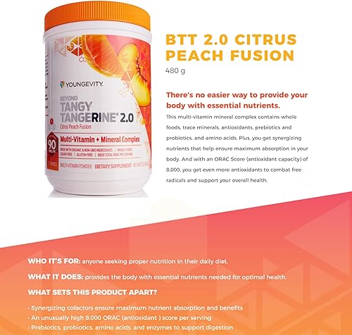 Miniatura 4 de Youngevity Beyond Tangy Tangerine 2.0 Citrus Peach Ultimate Complejo multivitamínico y mineral, hecho con alimentos naturales y integrales, 8,000